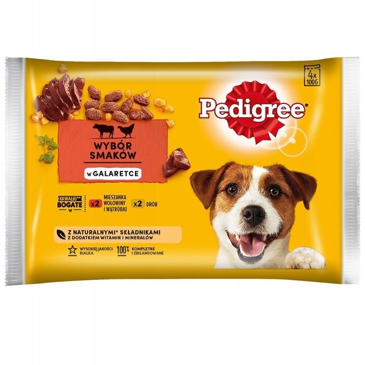 Pedigree Adult Selection of Flavours in Jelly täiskasvanud koertele koos veise- ja linnulihaga, 52x100 g цена и информация | Konservid koertele | kaup24.ee