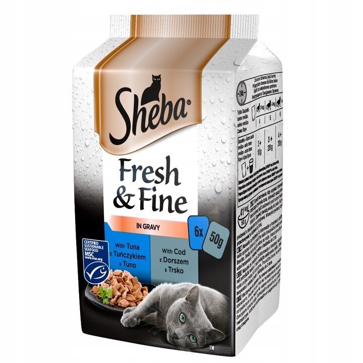 Sheba Fresh & Fine kassidele koos tuunikala ja tursaga, 6x50 g hind ja info | Konservid kassidele | kaup24.ee