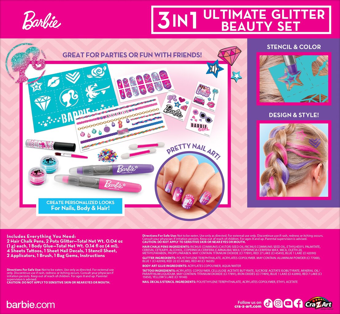 Kosmeetikakomplekt tüdrukutele Barbie Ultimate Glitter Beauty Style, 1 tk hind ja info | Laste ja ema kosmeetika | kaup24.ee