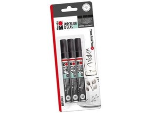 Marker portselanile ja klaasile 073 black, 3 tk цена и информация | Смягчает воду и защищает Вашу посудомоечную машину от извести. | kaup24.ee