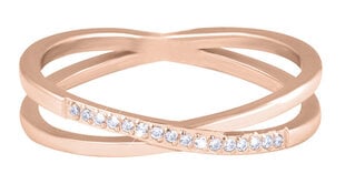 Troli Позолоченное двойное стальное кольцо с прозрачными цирконами из розового золота цена и информация | Кольцо | kaup24.ee