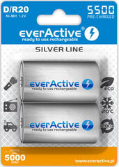 Аккумуляторы everActive R20/D Ni-MH 5500 мАч, готовые к использованию цена и информация | Батерейки | kaup24.ee