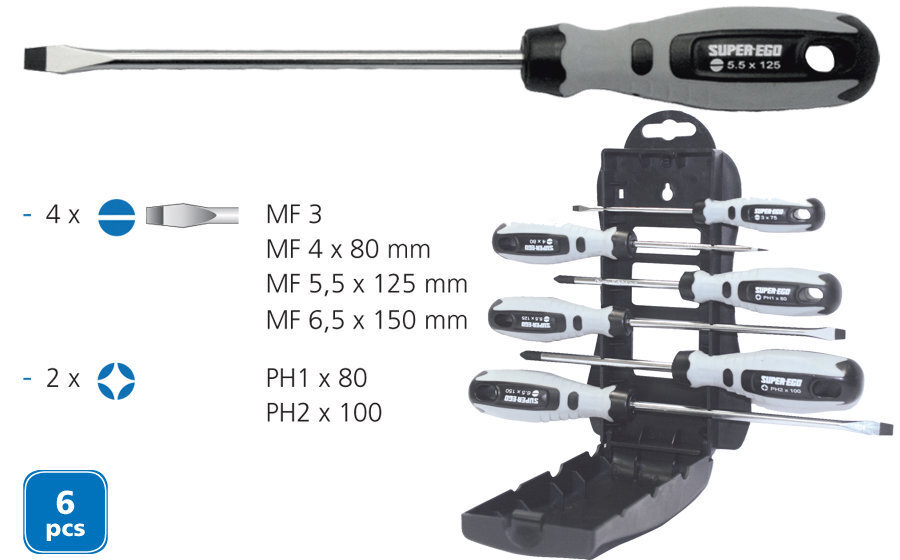 Kruvikeeraja komplekt Super Ego, 6 tk. hind ja info | Käsitööriistad | kaup24.ee