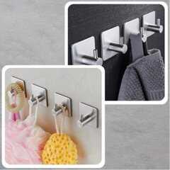 Крючки-клейки серебристого цвета, 4 шт. цена и информация | Аксессуары для ванной комнаты | kaup24.ee