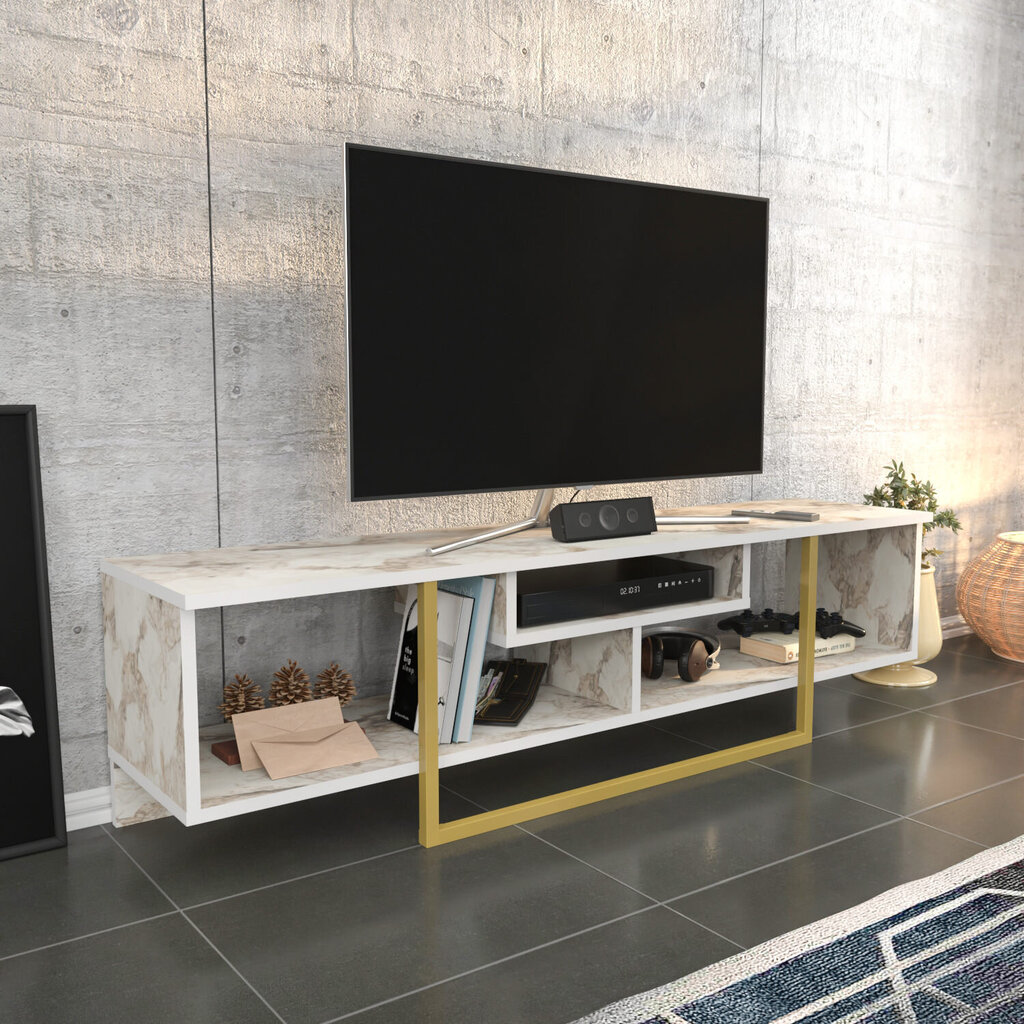 TV alus Asir, 150x35,2x40 cm, kuldne/valge hind ja info | TV alused | kaup24.ee