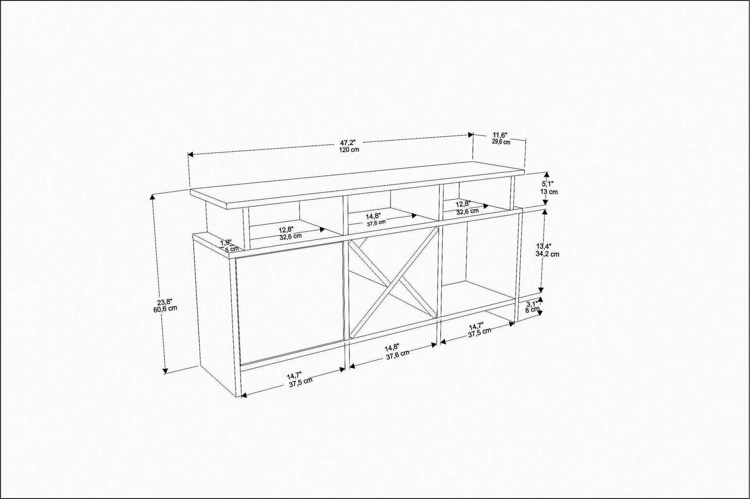 TV alus Asir, 120x29,9x60,6 cm, hall/pruun цена и информация | TV alused | kaup24.ee