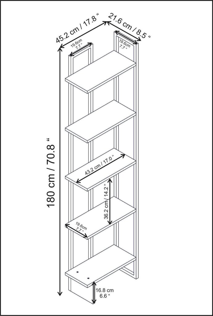 Riiul Asir, 45,2x21,6x180 cm, must/kuldne hind ja info | Riiulid | kaup24.ee