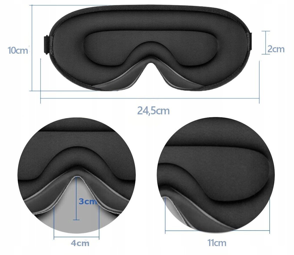 Professionaalne must 3D premium reguleeritava kummipaelaga silmamask. OPON hind ja info | Öösärgid, pidžaamad | kaup24.ee