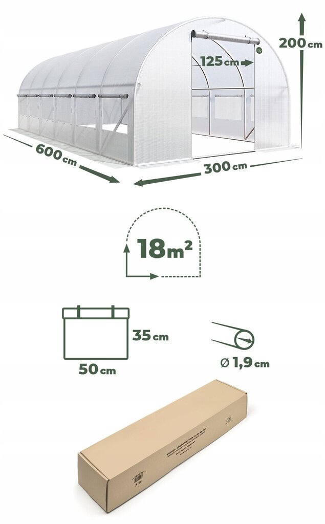 Kasvuhoone, 18m² 600x300cm, valge цена и информация | Kasvuhooned | kaup24.ee