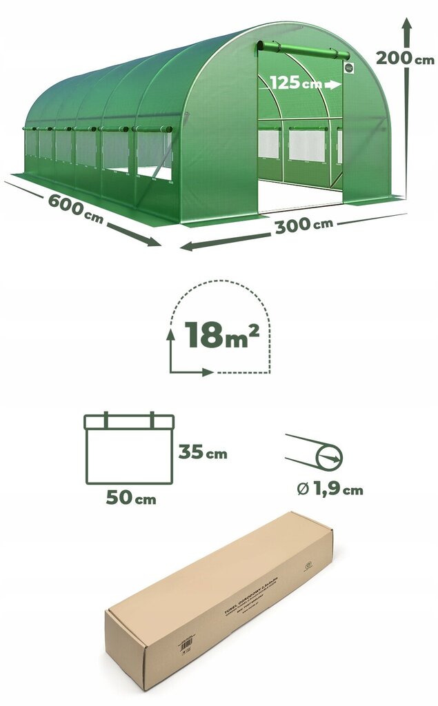 Kasvuhoone, 18m² 600 x 300 cm, roheline цена и информация | Kasvuhooned | kaup24.ee