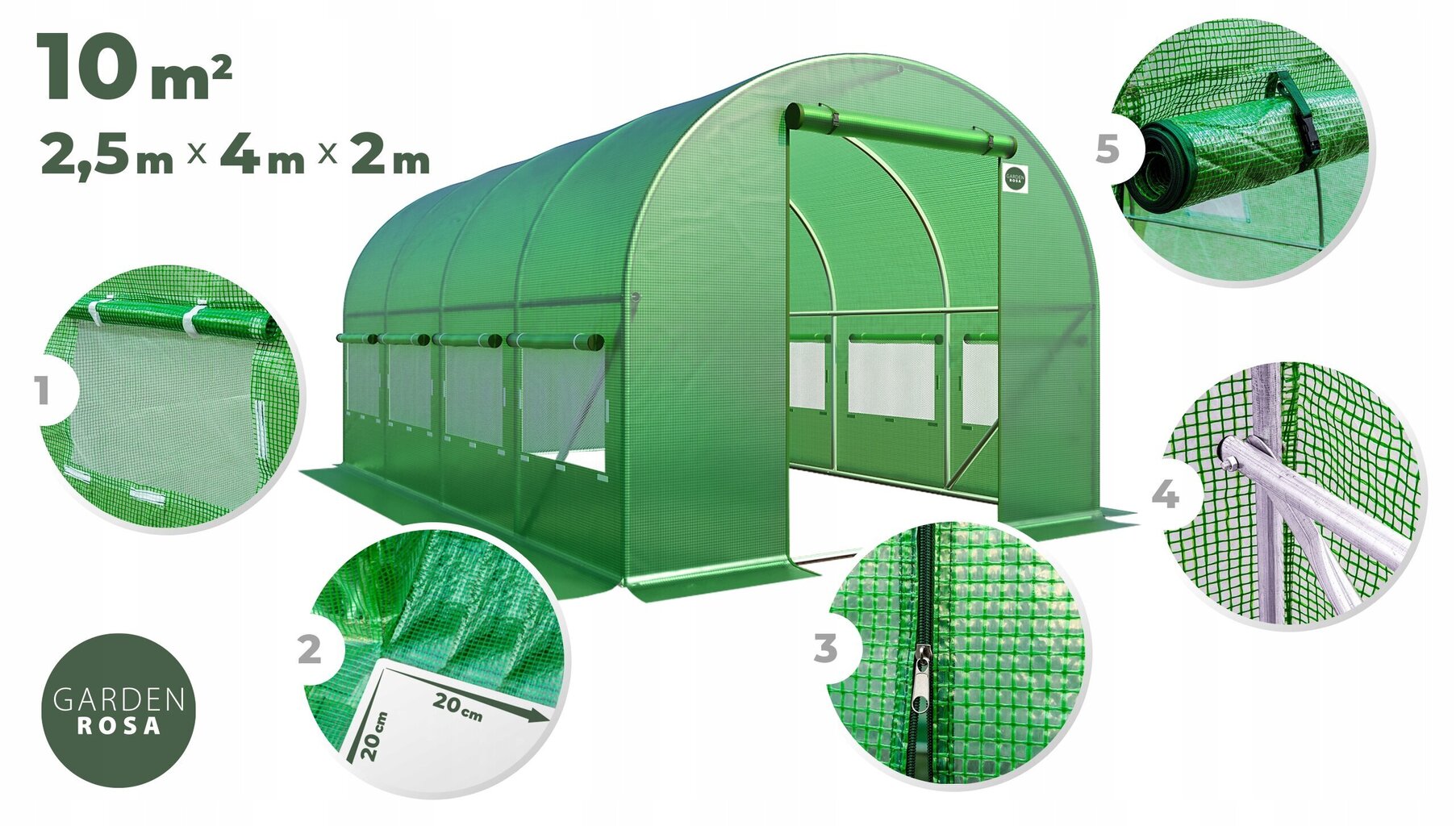 Kasvuhoone, 10m² 400 x 250 cm, roheline hind ja info | Kasvuhooned | kaup24.ee