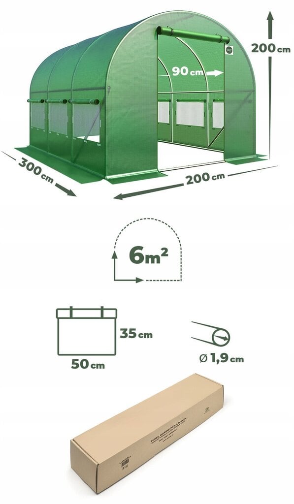 Kasvuhoone, 6m², 300 x 200 cm, roheline цена и информация | Kasvuhooned | kaup24.ee