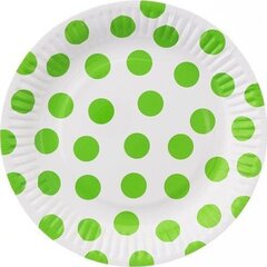Бумажные тарелки белые с зелеными точками, 18 см, 6 шт. цена и информация | Праздничная одноразовая посуда | kaup24.ee