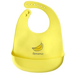 Lastele mõeldud taskuga silikoonsignaal - kollane, banaanimuster цена и информация | Слюнявчики | kaup24.ee