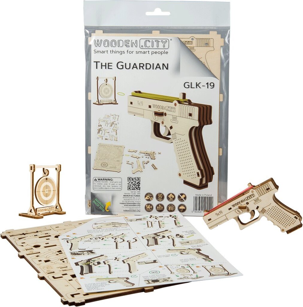 Puitkonstruktor Wooden city Püstol Guardian GLK-19 цена и информация | Klotsid ja konstruktorid | kaup24.ee