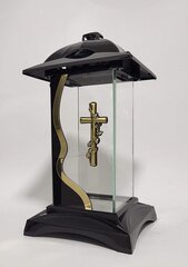 Кладбищенский подсвечник Glamur черный с золотым крестом, 32 см цена и информация | Свечи на кладбище | kaup24.ee