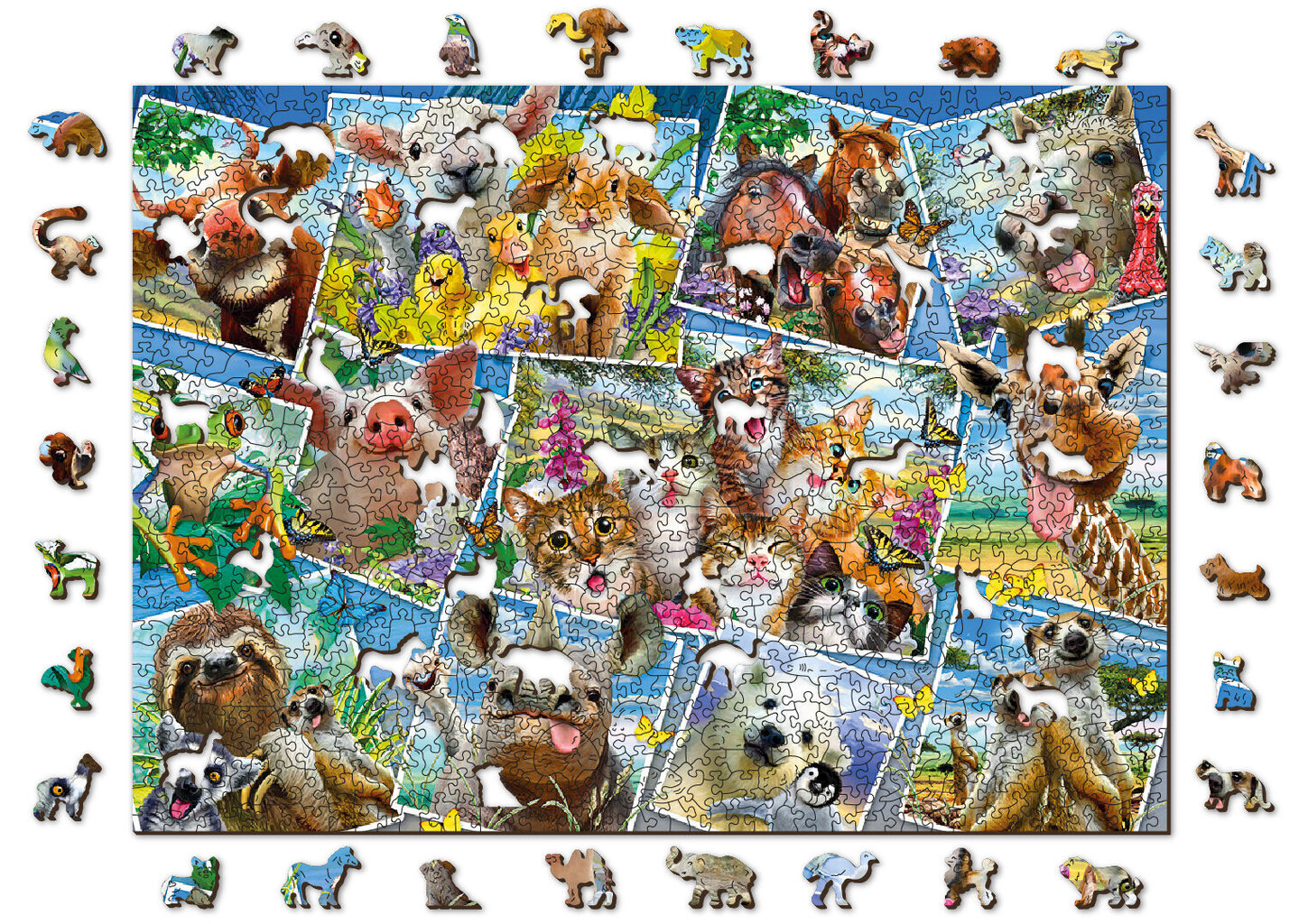 Puidust pusle kujudega Wooden city Postkaardid loomadega, 1010 tk цена и информация | Pusled | kaup24.ee