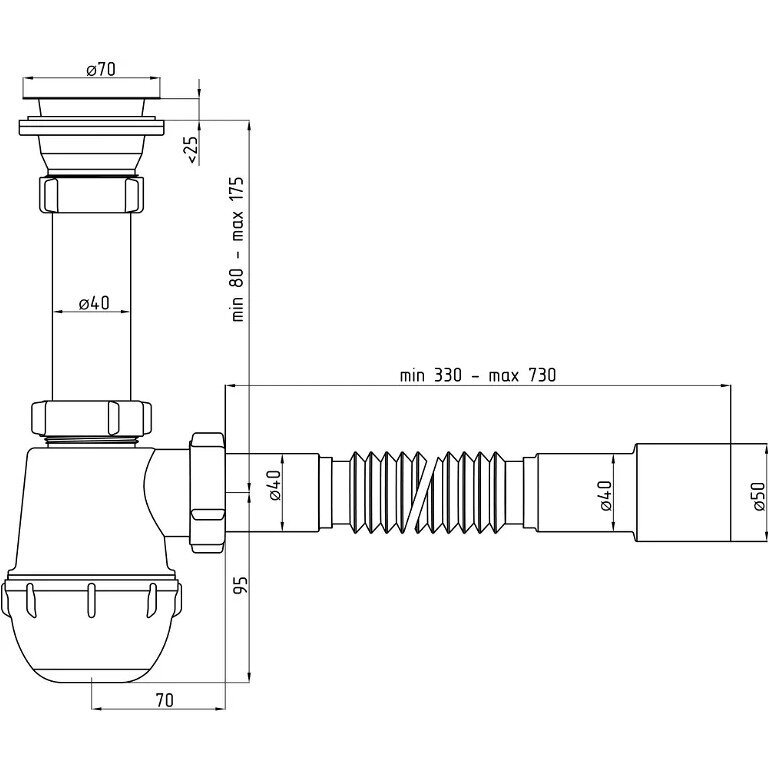 Valamusifoon painduva voolikuga, 50 mm (150103) hind ja info | Sifoonid | kaup24.ee