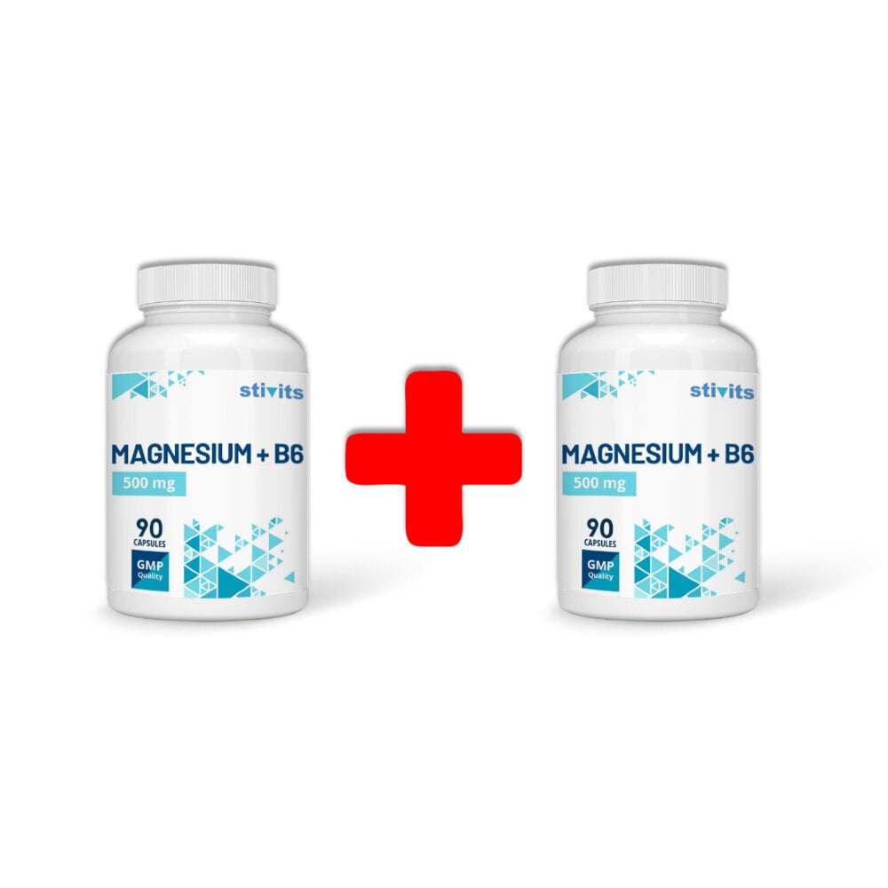 Toidulisand Stivits 1+1 Magneesium 500mg + vitamiin B6 vegan kapslid, N90 hind ja info | Vitamiinid, toidulisandid, immuunsuse preparaadid | kaup24.ee