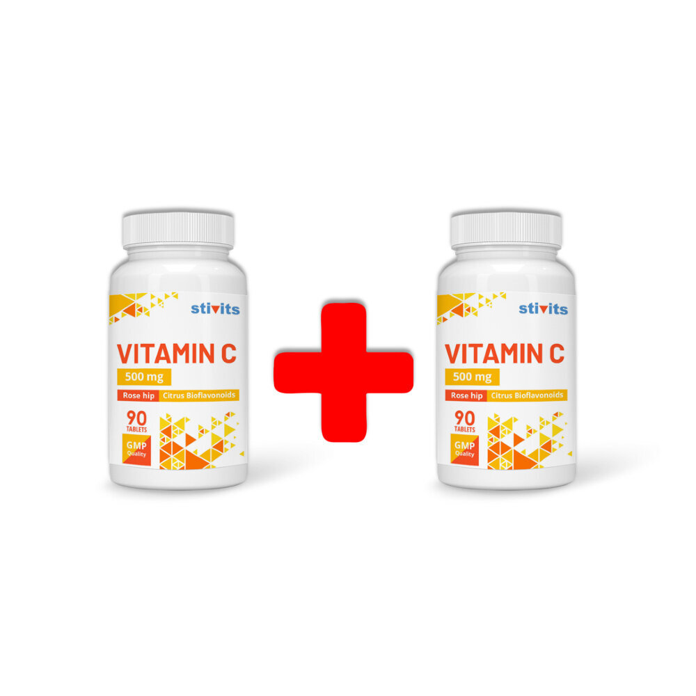 Toidulisand Stivits 1+1 C-vitamiin 500 mg + Kibuvits + Tsitruselised bioflavonoidid vegan tabletid, N90 hind ja info | Vitamiinid, toidulisandid, immuunsuse preparaadid | kaup24.ee