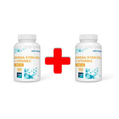 Toidulisand Stivits 1+1 Omega-3 kalaõli 500 mg + E-vitamiin kapslid, N180 hind ja info | Vitamiinid, toidulisandid, immuunsuse preparaadid | kaup24.ee