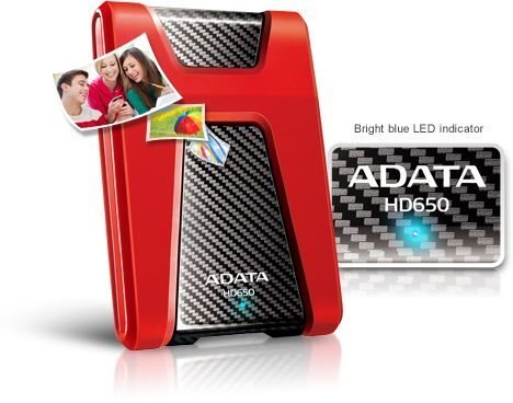 Adata HD650 2.5'' 1TB, USB 3.0, Punane hind ja info | Välised kõvakettad (SSD, HDD) | kaup24.ee