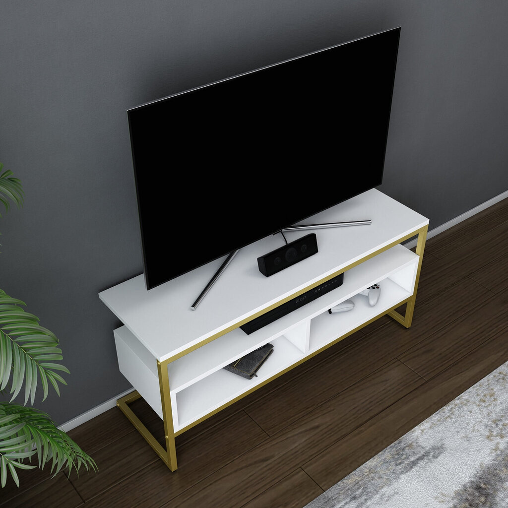 TV alus Asir, 110x35x49,9 cm, kuldne/valge цена и информация | TV alused | kaup24.ee