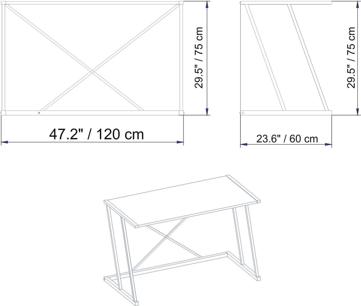 Laud Asir, 114x60x75 cm, must/valge hind ja info | Arvutilauad, kirjutuslauad | kaup24.ee
