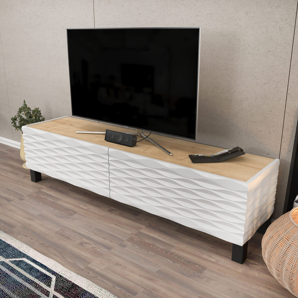 TV alus Asir, 149,2x35x38 cm, pruun/valge цена и информация | TV alused | kaup24.ee