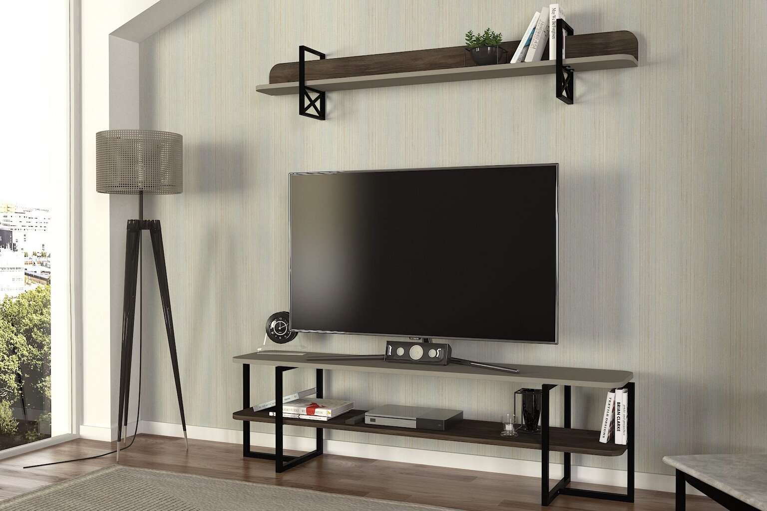 TV alus Asir, 150x41,8x29,6 cm, pruun/hall hind ja info | TV alused | kaup24.ee