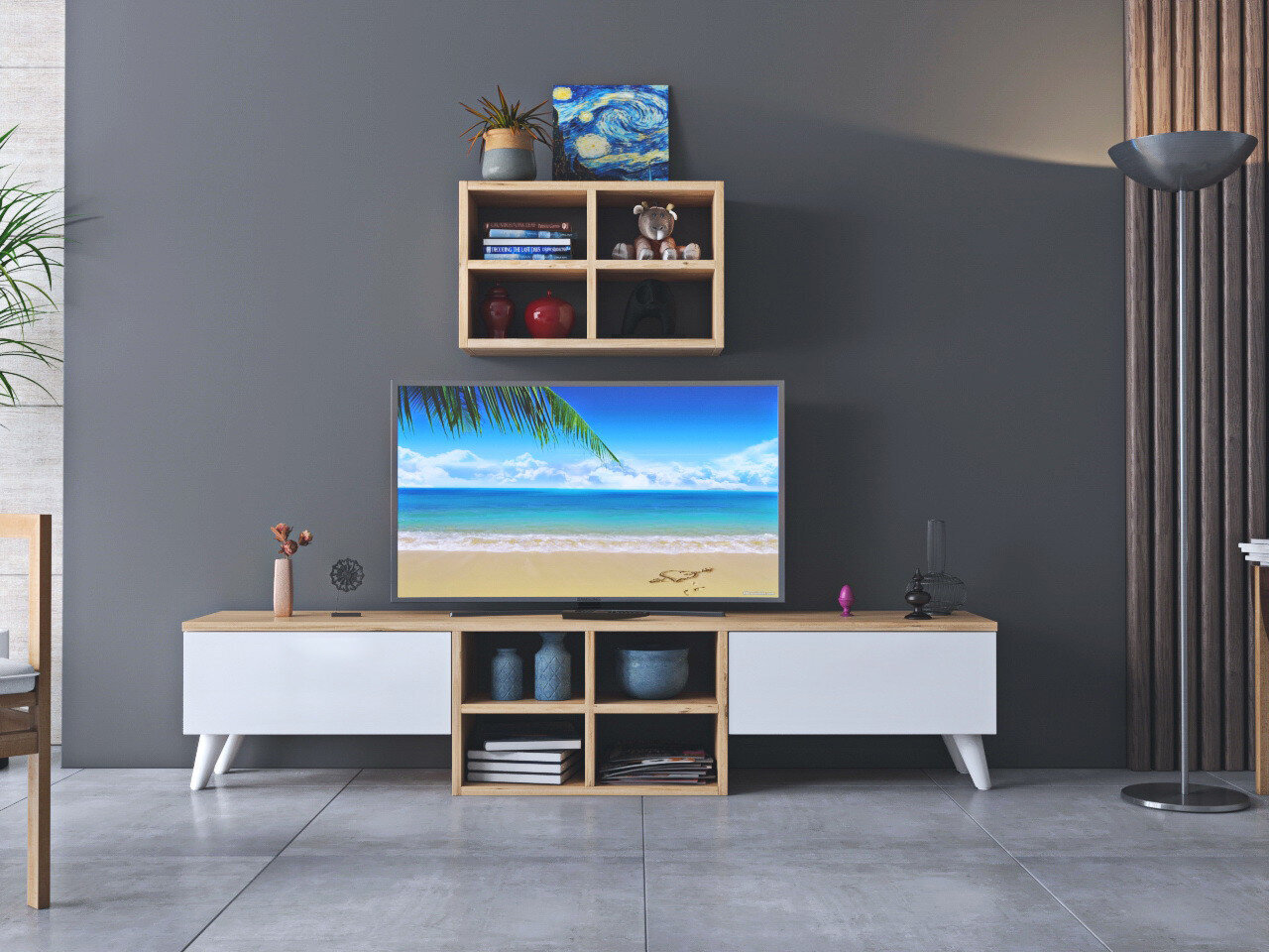 TV alus Asir, 160x34x25 cm, pruun/valge цена и информация | TV alused | kaup24.ee