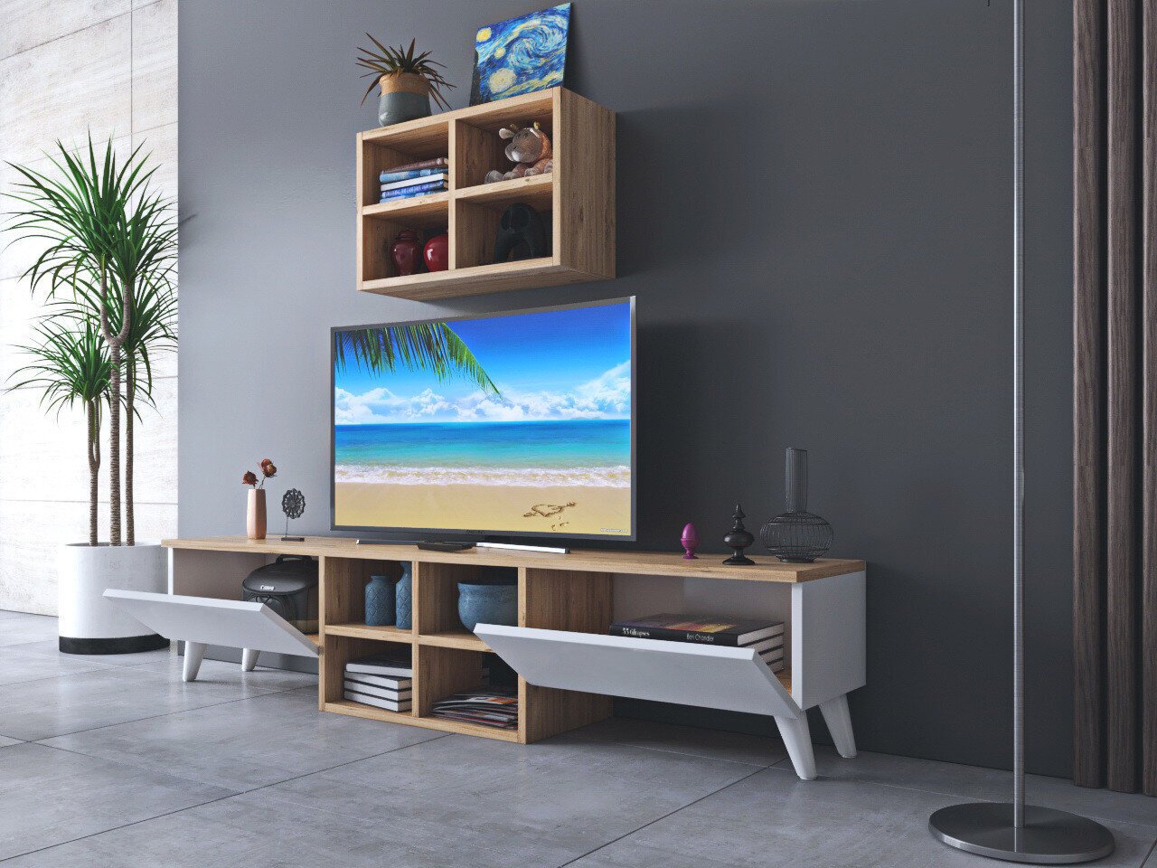 TV alus Asir, 160x34x25 cm, pruun/valge hind ja info | TV alused | kaup24.ee