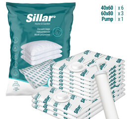 Набор вакуумных пакетов Sillar разных размеров 9 штук + насос цена и информация | Вешалки и мешки для одежды | kaup24.ee