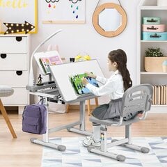 Laste ergonoomiline reguleeritava kõrgusega lauakomplekt koos lambiga, Costway, hall цена и информация | Компьютерные, письменные столы | kaup24.ee