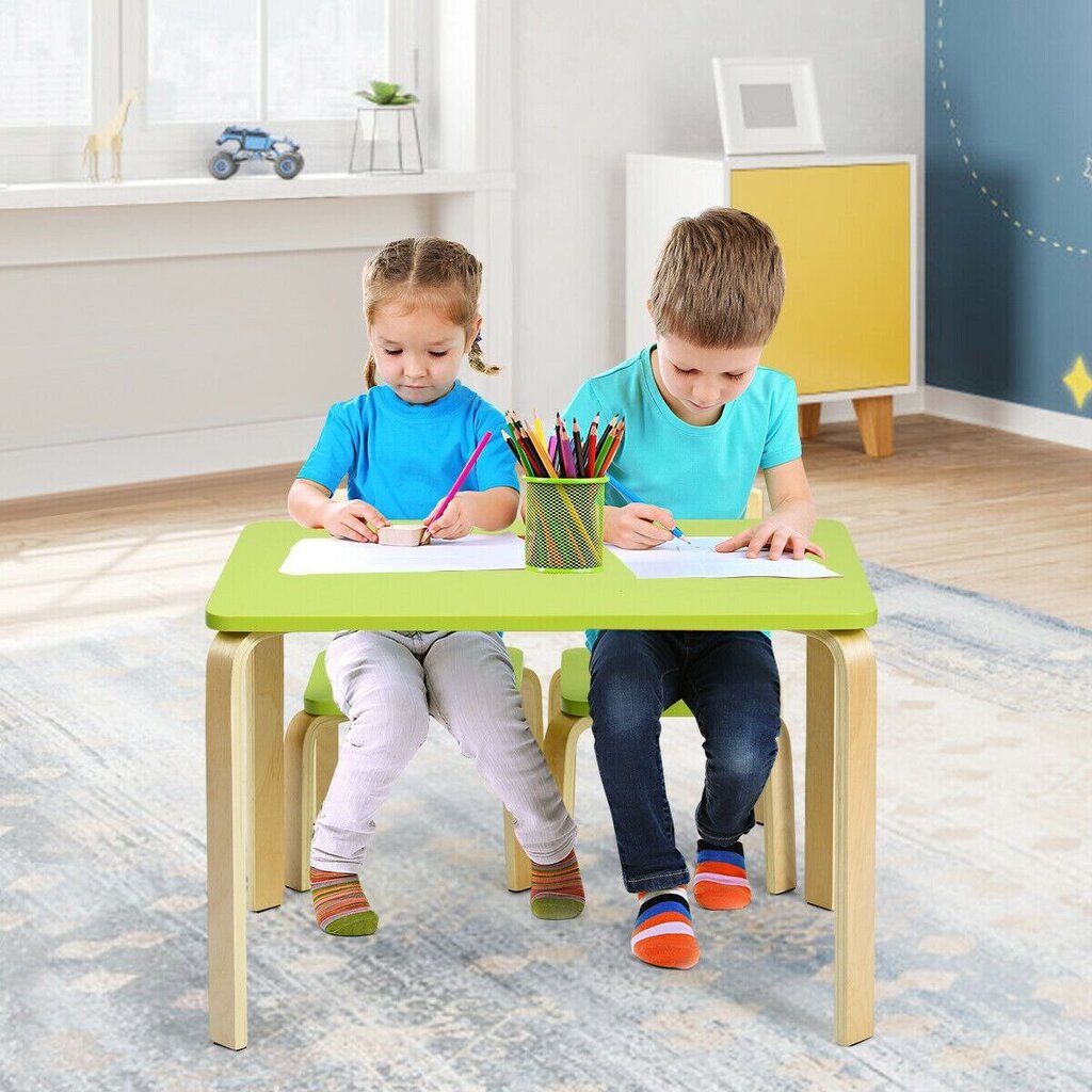 Lastelaua ja 2 tooli komplekt Costway, roheline цена и информация | Laste lauad ja toolid | kaup24.ee
