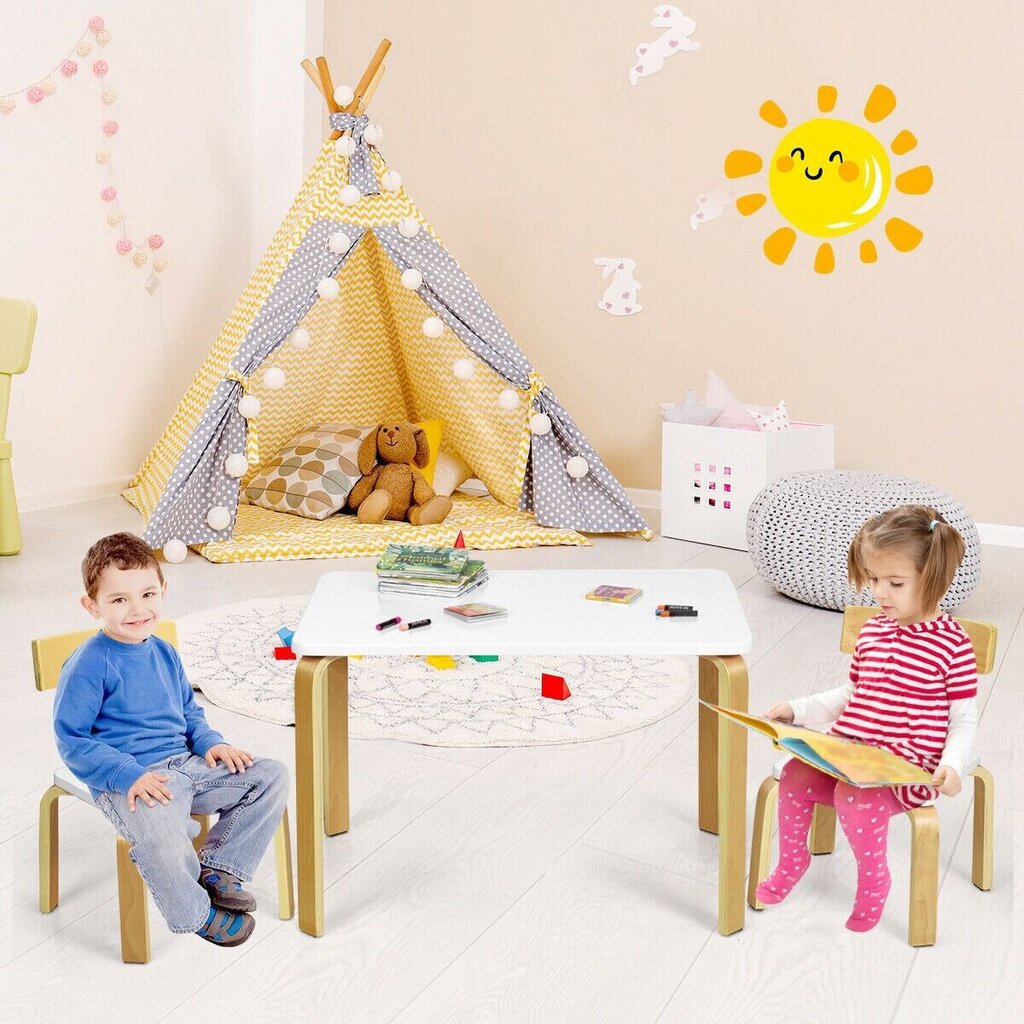 Lastelaua ja 2 tooli komplekt Costway, valge hind ja info | Laste lauad ja toolid | kaup24.ee