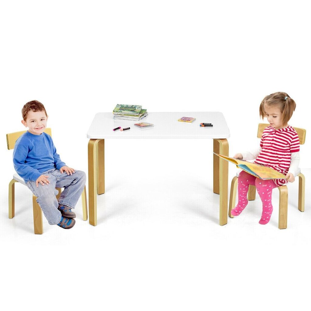 Lastelaua ja 2 tooli komplekt Costway, valge цена и информация | Laste lauad ja toolid | kaup24.ee
