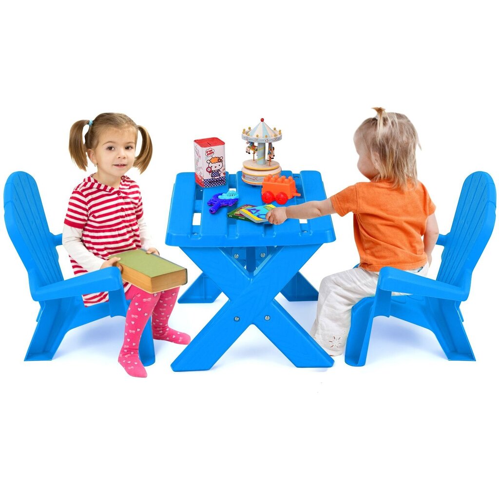 Lastelaud koos 2 tooliga Costway, sinine цена и информация | Laste lauad ja toolid | kaup24.ee