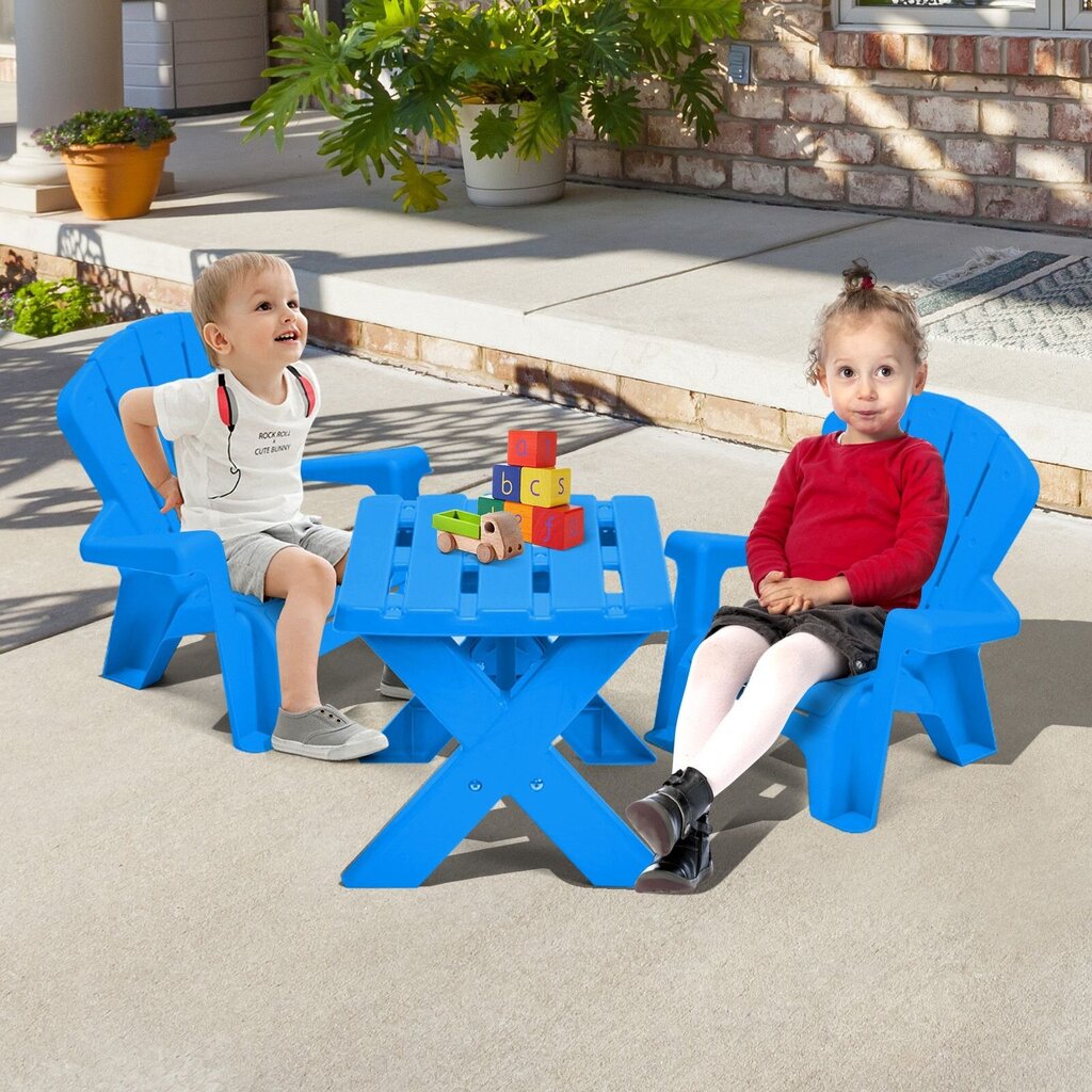 Lastelaud koos 2 tooliga Costway, sinine цена и информация | Laste lauad ja toolid | kaup24.ee