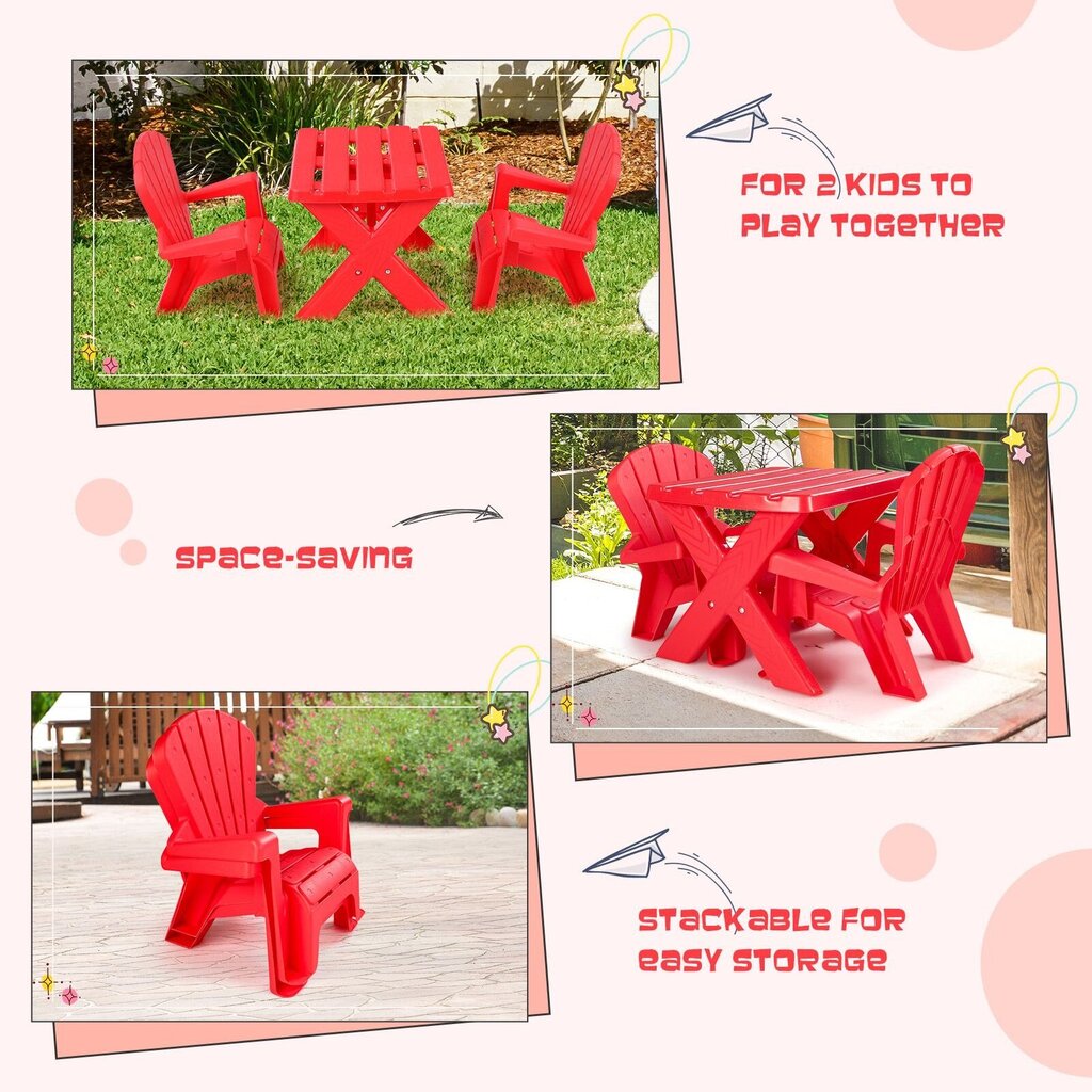 Lastelaud 2 tooliga Costway, punane цена и информация | Laste lauad ja toolid | kaup24.ee