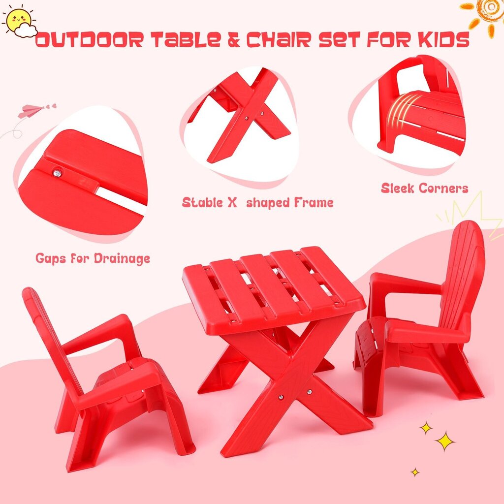 Lastelaud 2 tooliga Costway, punane цена и информация | Laste lauad ja toolid | kaup24.ee