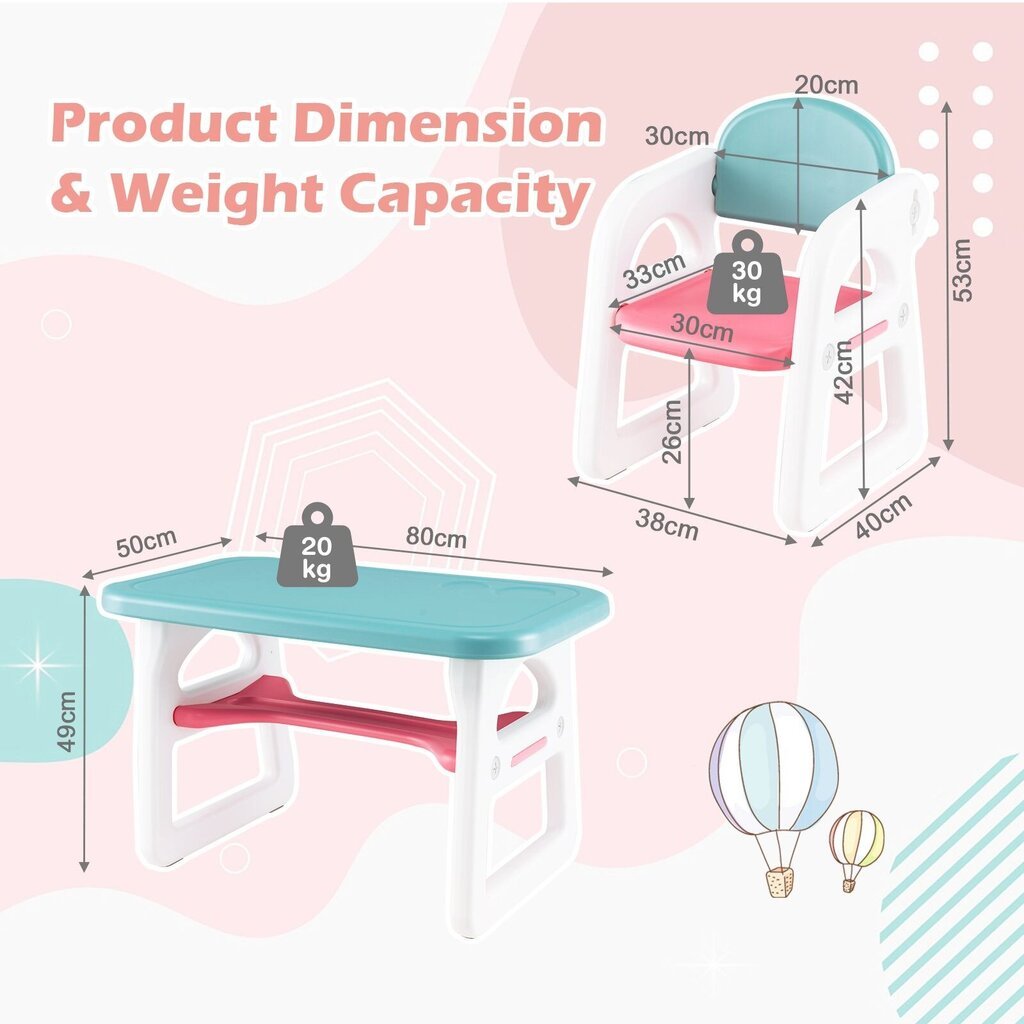 Lastelaua ja 2 tooli komplekt Costway, sinine цена и информация | Laste lauad ja toolid | kaup24.ee