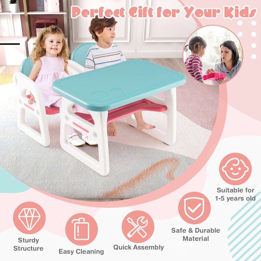 Lastelaua ja 2 tooli komplekt Costway, sinine hind ja info | Laste lauad ja toolid | kaup24.ee
