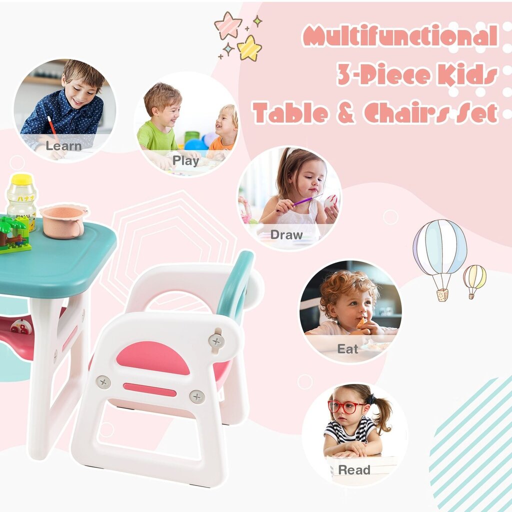 Lastelaua ja 2 tooli komplekt Costway, sinine цена и информация | Laste lauad ja toolid | kaup24.ee