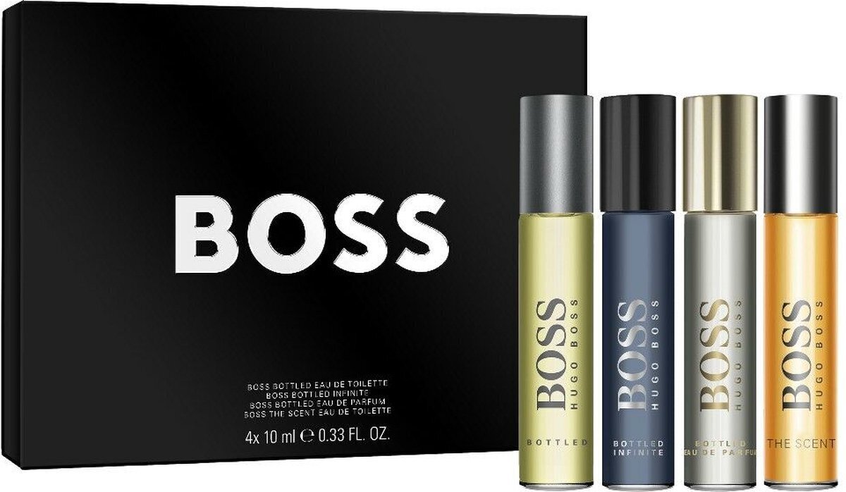 Miniatuuride komplekt Hugo Boss Miniatures Set meestele Bottled EDT 10 ml + Bottled Infinite EDP 10 ml + Bottled EDP 10 ml + The Scent EDT 10 ml hind ja info | Meeste parfüümid | kaup24.ee