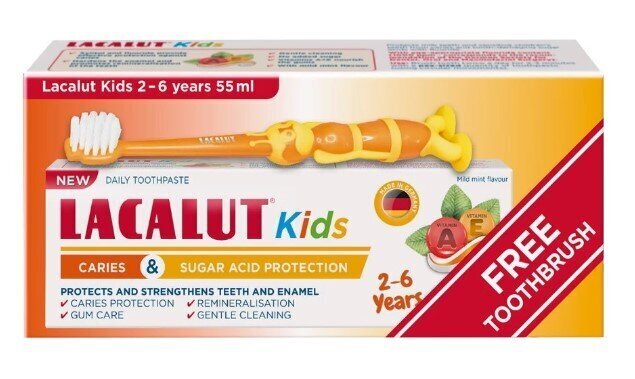 Hambapasta lastele Lacalut Kids, 2-6 a, 55ml цена и информация | Suuhügieen | kaup24.ee