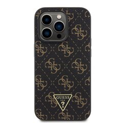 Guess PU Leather 4G Triangle Metal Logo Case for iPhone 14 Pro Black цена и информация | Чехлы для телефонов | kaup24.ee