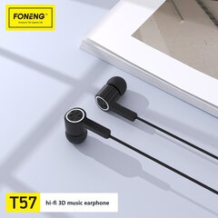 Foneng Earphones T57 with microphone black цена и информация | Наушники | kaup24.ee