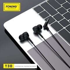 Foneng Earphones T30 with microphone black цена и информация | Наушники | kaup24.ee