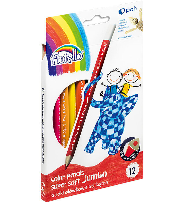 Kolme servaga värvilised pliiatsid Super Soft Jumbo, Fiorello, 12tk цена и информация | Kirjatarbed | kaup24.ee